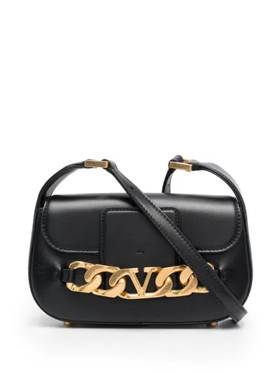 Valentino Garavani Vlogo Chain Small Leather Shoulder Bag In Black