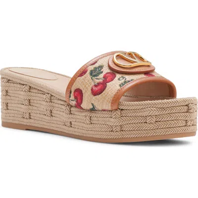 Valentino Garavani Vlogo Cherries Flatform Slide Sandal In Naturale/rosso