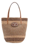 Valentino Vlogo Signature Crochet Straw Tote Bag In Brown