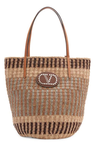 Valentino Garavani Vlogo Signature Crochet Straw Tote Bag In Brown
