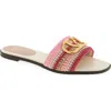 Valentino Vlogo Signature Slide Sandal With Crochet Embroidery In Rose/multi