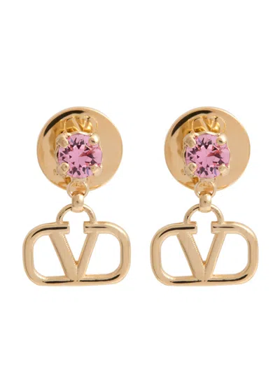 Valentino Garavani Vlogo Crystal-embellished Drop Earrings In Gold