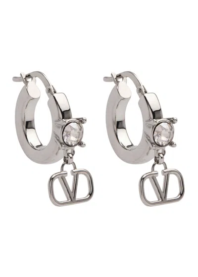 Valentino Garavani Vlogo Crystal-embellished Drop Earrings In Metallic
