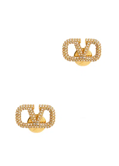 Valentino Garavani Swarovski Crystal Vlogo Signature Earrings In Gold