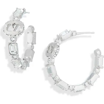 Valentino Garavani Vlogo Crystal Hoop Earrings In Transparent