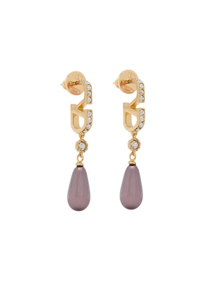 Valentino Garavani Vlogo Crystal-embellished Drop Earrings In Gold
