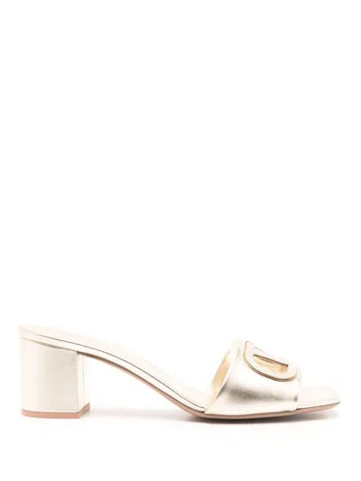 Valentino Garavani Vlogo Cut-out Leather Mules In Neutral