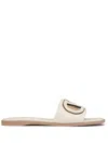 Valentino Vlogo Signature Flat Leather Sandals In Neutral