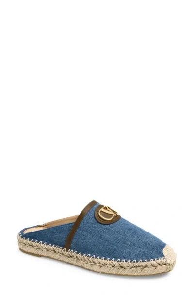 Valentino Garavani Vlogo Floral-embroidered Denim Espadrille Mules In Multi