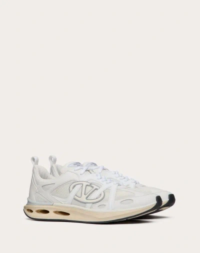 Valentino Garavani Vlogo Easyjog Low-top Sneaker In Calfskin And Fabric In ホワイト/アイボリー/グレー