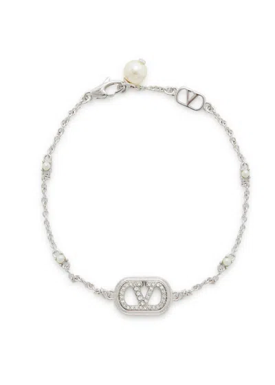 Valentino Garavani Vlogo Embellished Chain Bracelet In Silver