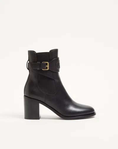 Valentino Garavani Vlogo Embossed Calfskin Ankle Boot 75mm Woman Black 36 In ブラック