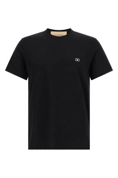 Valentino Logo-embroidered Cotton-jersey T-shirt In Black