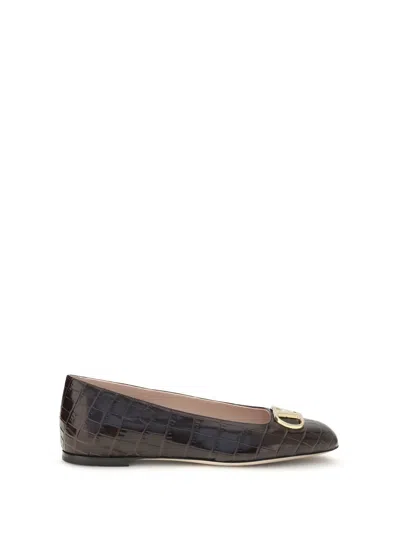 Valentino Garavani Crocodile-effect Calf Leather Ballet Flat In Brown