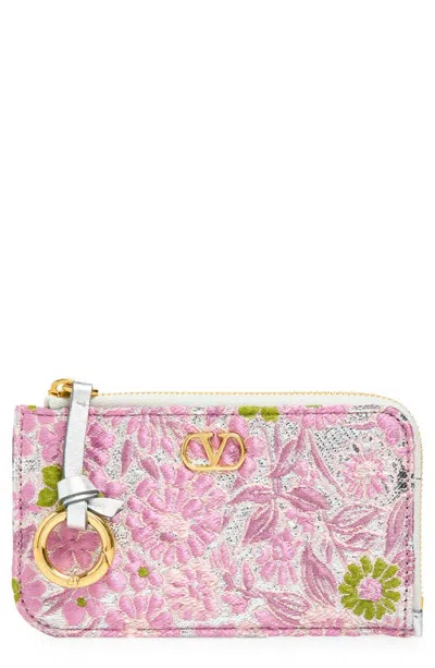Valentino Garavani Vlogo Floral Jacquard Coin Purse In Dusty Rose