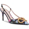 Valentino Floral Print Stiletto Heels With Gold Embellishment In Nero Multi