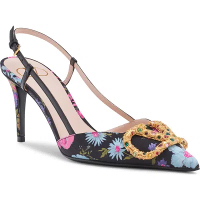 VALENTINO GARAVANI VALENTINO GARAVANI VLOGO FLORAL SILK TWILL SLINGBACK PUMP