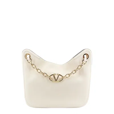 Valentino Garavani Vlogo Gate Grained Leather Hobo Bag In White
