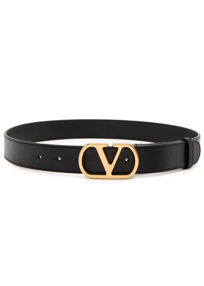 Valentino Garavani Vlogo Grained Leather Belt In Black