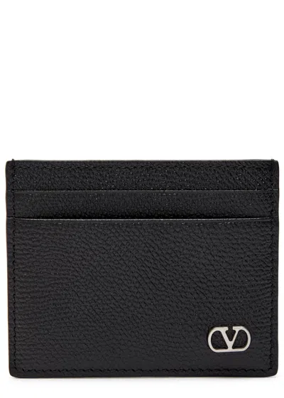 Valentino Garavani Vlogo Grained Leather Card Holder In Black
