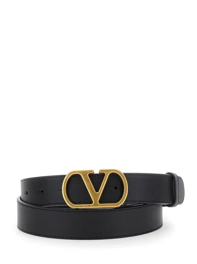 Valentino Garavani Vlogo Hammered Leather Belt In Black