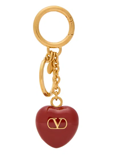 Valentino Garavani Vlogo Heart Enamelled Keyring In Red