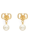 Valentino Garavani Vlogo Imitation Pearl Drop Earrings In Gold
