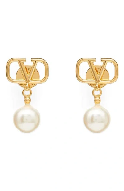 Valentino Garavani Vlogo Imitation Pearl Drop Earrings In Gold