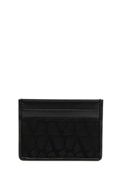 Valentino Garavani Vlogo-jacquard Leather Card Holder In Black