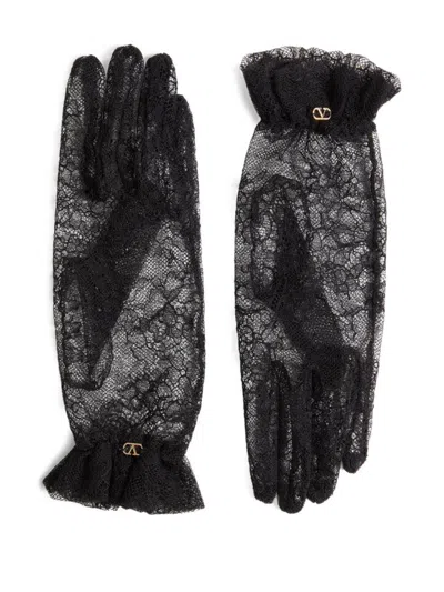 Valentino Garavani Vlogo Lace Gloves In Black