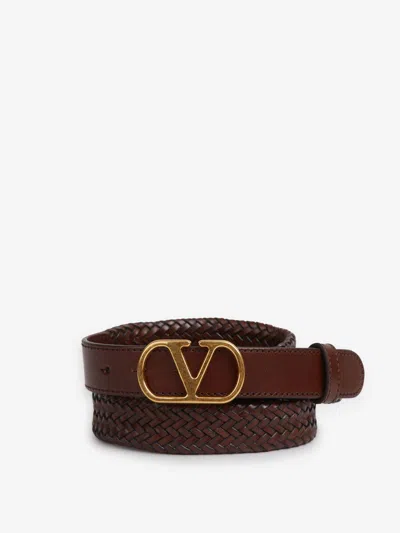 Valentino Garavani Vlogo Leather Belt In Brown