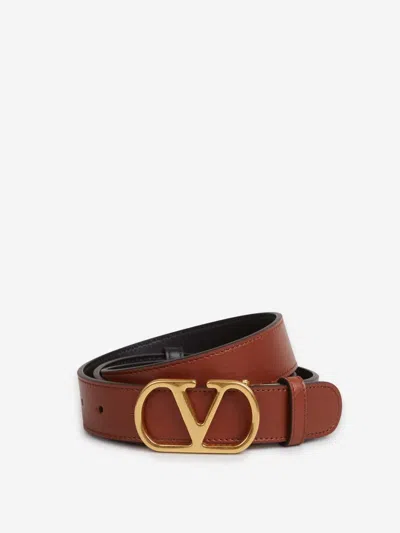 Valentino Garavani Vlogo Leather Belt In Brown