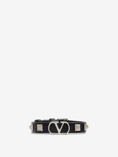 Valentino Garavani Vlogo Leather Bracelet In Black