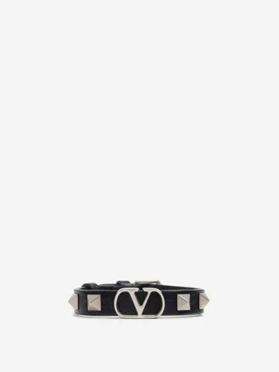 Valentino Garavani Vlogo Leather Bracelet In Black