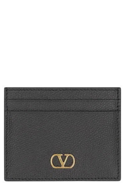 Valentino Garavani Vlogo Leather Card Holder In Black