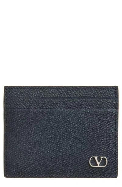 Valentino Garavani Vlogo Leather Card Holder In Blue