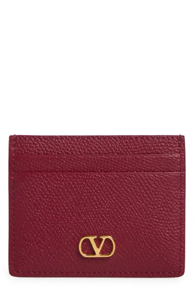 Valentino Garavani Vlogo Leather Card Holder In Dark Red