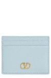 Valentino Garavani Vlogo Leather Card Holder In Blue