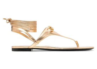 Pre-owned Valentino Garavani Garavani Vlogo Leather Sandals (women's) Sneakers In Gold