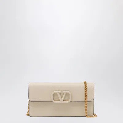 Valentino Garavani Vlogo Light Ivory Leather Chain Wallet In White