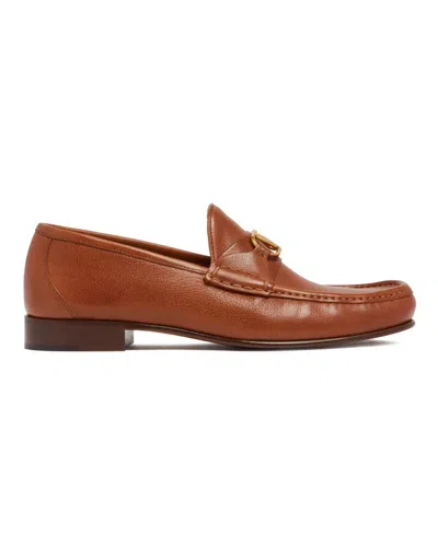 Valentino Garavani V-logo Embellished Full-grain Nubuck Loafers In Brown