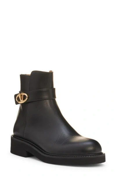 Valentino Garavani Black Leather Vlogo Ankle Boots