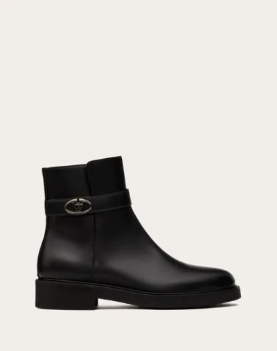 Valentino Garavani Vlogo Locker Calfskin Ankle Boot In Black