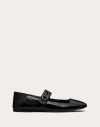 Valentino Garavani Vlogo Locker Mary-jane Ballerina In Eel With Flower Application Woman Black 37.5 In Black