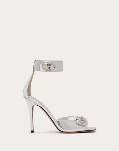 Valentino Garavani Vlogo Locker Sandal In Mirrored Calfskin 105mm Woman Silver 41