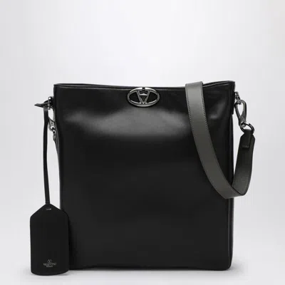 Valentino Garavani Logo Lock Leather Shoulder Bag In Black