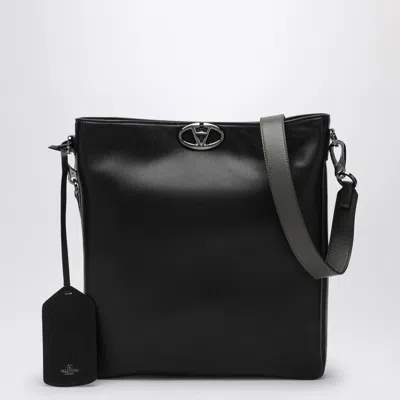 Valentino Garavani Logo Lock Leather Shoulder Bag In Black