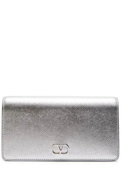 Valentino Garavani Vlogo Metallic Grained Leather Shoulder Bag In Silver