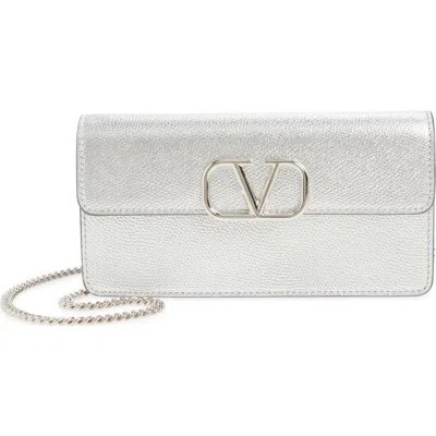 Valentino Garavani Vlogo Metallic Leather Shoulder Bag In Purple