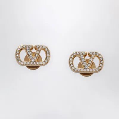 Valentino Garavani Vlogo Mini Signature Gold-tone Crystal Earrings In Transparent